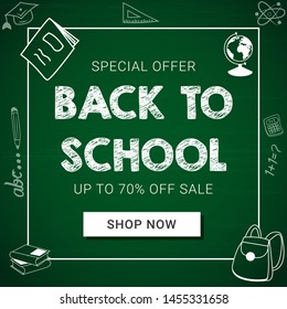 Back to school, discount web banner. Ad concept. Vector illustration