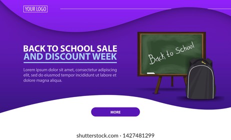 Back to school and discount week, modern discount web banner for the site with school Board and school backpack