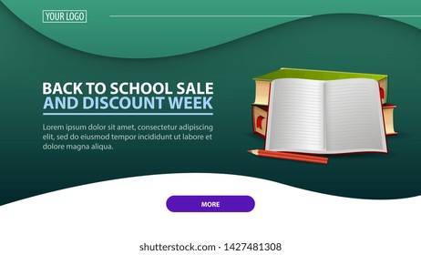 Back to school and discount week, modern discount web banner for the site with school textbooks and notebook