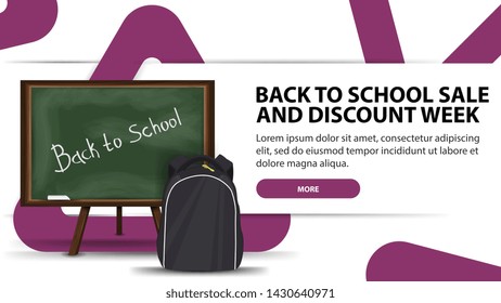 Back to school and discounts week, modern discount banner with fashionable design for your website with school Board and school backpack