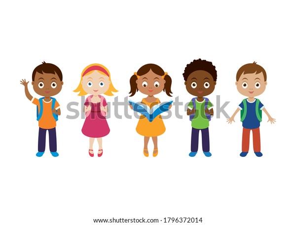 Back School Diverse Children Icon Set Stock Vector Royalty Free