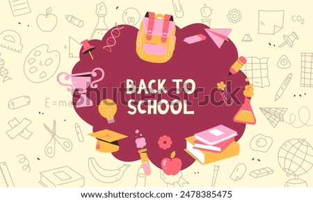 back to school doodle background. back to school banner. school supplies. templates for the beginning of the school year. Vector illustration