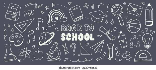 Back to school doodle background. Vector illustration. equipment of school draw hand concept