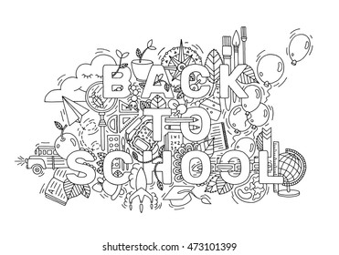 Back to school doodle background. Vector illustration. Hand drawn with ink.