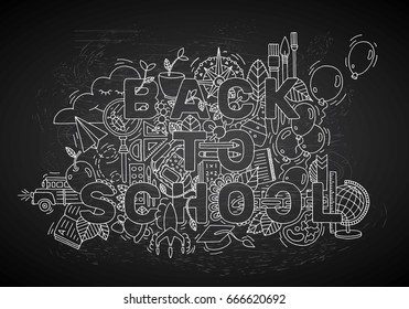 Back to school doodle background. Vector illustration. Hand drawn with ink.