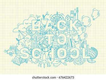 Back to school doodle background. Vector illustration. Hand drawn with ink.