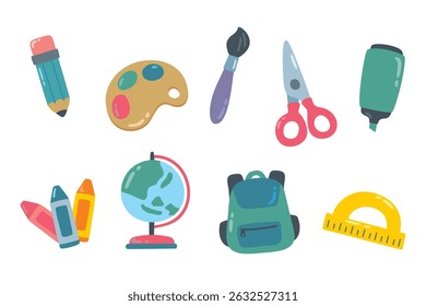 Volver a la escuela doodle conjunto de dibujos animados