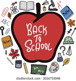Back to school doodle colorful vector fun clipart. Studying elements. Start of the school year. For post card, posters, decoration, banners.