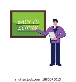 Back to school doodle concept with teacher and board vector illustration