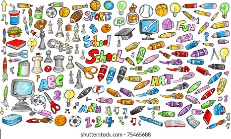 Back to School Doodle Education Vector Illustration Set