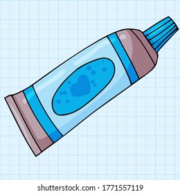 Back to school doodle elements blue paint in a tube vector illustration isolated on color background