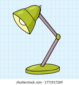 Back to school doodle elements green table lamp vector illustration isolated on color background
