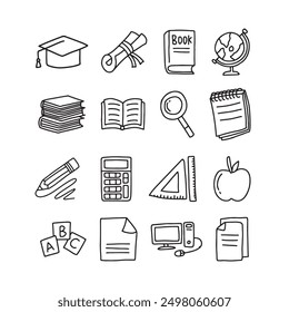  Back to school doodle elements. Illustration of school stuff icons