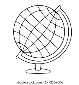 Back to school doodle elements line globe vector illustration isolated on white background
