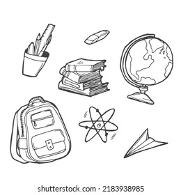Back to school doodle elements. Line sketch