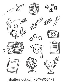 Back to school doodle elements. Vector illustration in line
