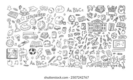 Back to school doodle elements. Vector illustration in line