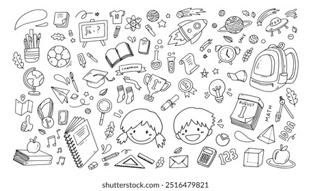 Back to school doodle elements. Vector illustration in line