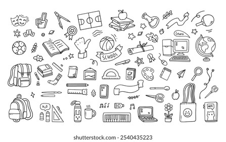 Back to school doodle elements. Vector illustration in line