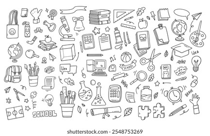 Back to school doodle elements. Vector illustration in line