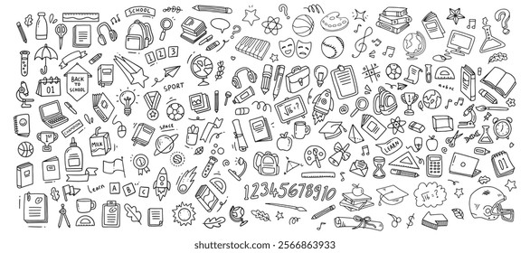 Back to school doodle elements. Vector illustration in line