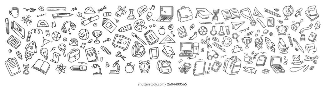 Back to school doodle elements. Vector illustration in line