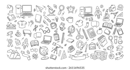 Back to school doodle elements. Vector illustration in line