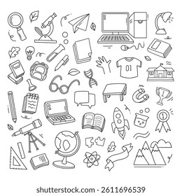 Back to school doodle elements. Vector illustration in line
