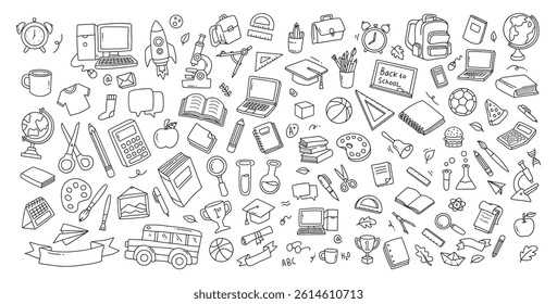 Back to school doodle elements. Vector illustration in line. Used for banner, poster, background, etc
