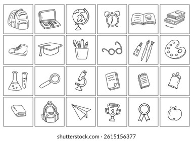Back to school doodle elements. Vector illustration in line. Used for banner, poster, background, etc