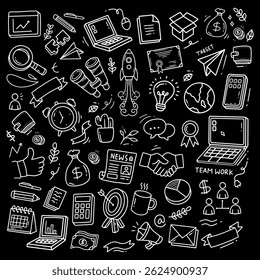 Back to school doodle elements. Vector illustration in line with black background