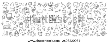 Back to school doodle elements. Vector illustration in line