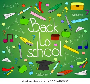 Back to school doodle hand drawn color vector illustration
