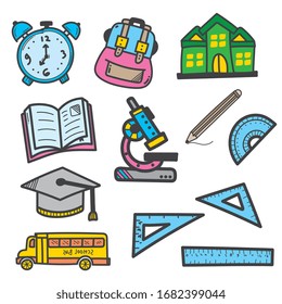 Colección dibujada a mano del doodle en la escuela
