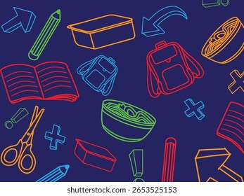 back to school doodle icons, such as bags and pencils