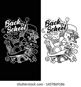back to school doodle illustration in black and white