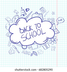 Back To School Doodle Label Hand Drawn On White Paper Background Vector Illustration