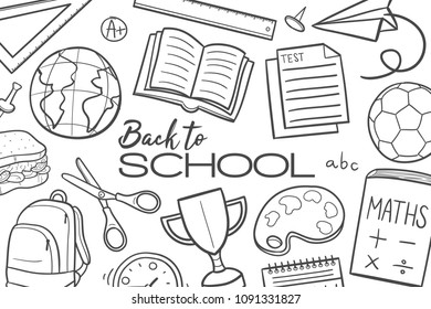Back to School Doodle Line Background Flyer Design Vector Art