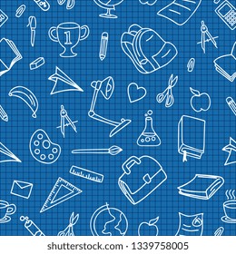 Back to school doodle line drawing vector illustration blue color