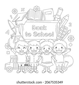 back to school doodle line drawing or coloring book