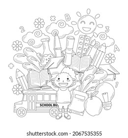 back to school doodle line drawing or coloring book