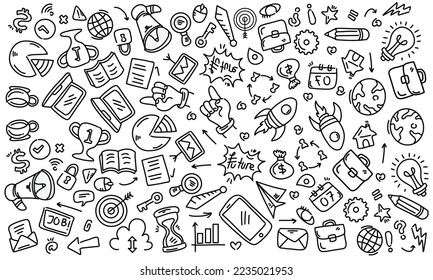 back to school doodle line set vector bundle for education school set