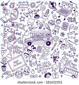 Back to school doodle mega set. School notebook. Vector illustration.