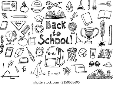 Back to school. Doodle on lined sketch collection.