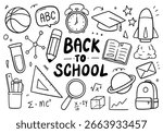 Back to school doodle on white background. Vector illustration