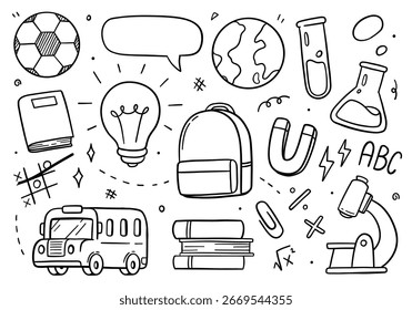 Back to school doodle on white background. Vector illustration
