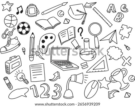 back to school doodle, ornament for background with sketch symbols related to school