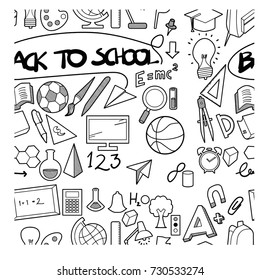 back to school doodle  seamless background pattern  sketch vector ink