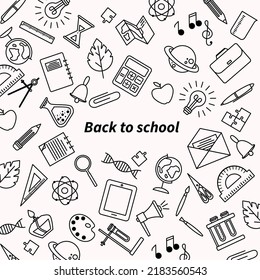 Back to school doodle seamless paintings. Hand-drawn background with school supplies and creative elements. Vector illustration.