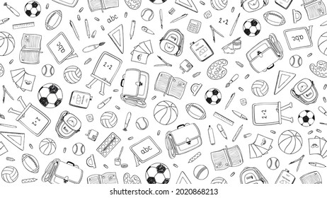 Seamless pattern with art supplies on white isolated background